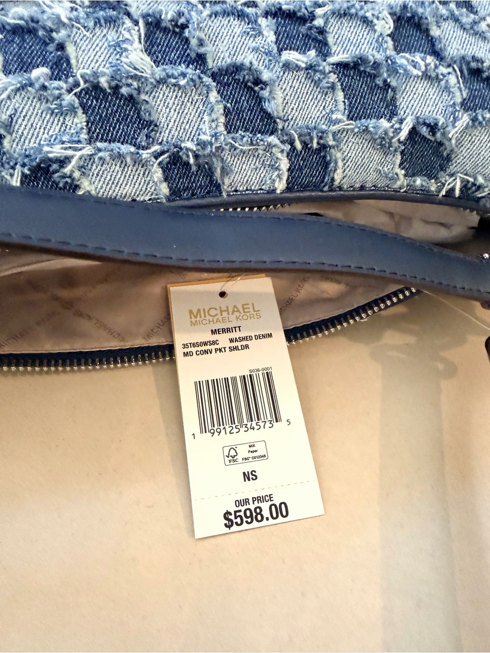 Michael Kors Frayed Denim Patchwork Shoulder Bag in Blue - Picture 12 of 16